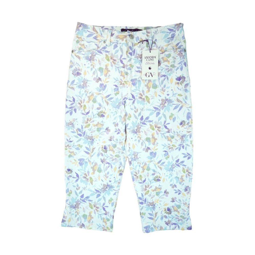 NWT Gloria Vanderbilt Amanda Capri Vintage‎ White Bahia Flora Size 10P MSRP $54
